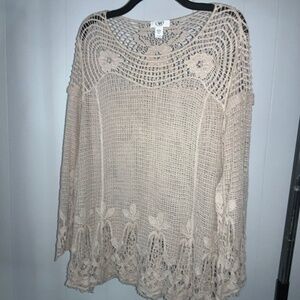 Cato Woman beige cotton crochet top Sz 18/20W